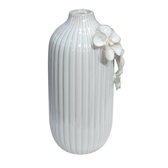 Flora Bunda Handcrafted By Artisans Ceramic Vase With Floral Appliqued 9.5" Tall - Picture 9 of 13